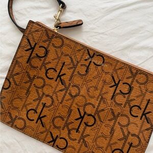 Calvin Klein Tan Monogram Wristlet